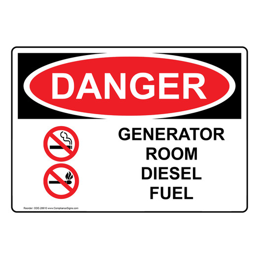 OSHA DANGER Generator Room Diesel Fuel Sign With Symbol ODE-28610