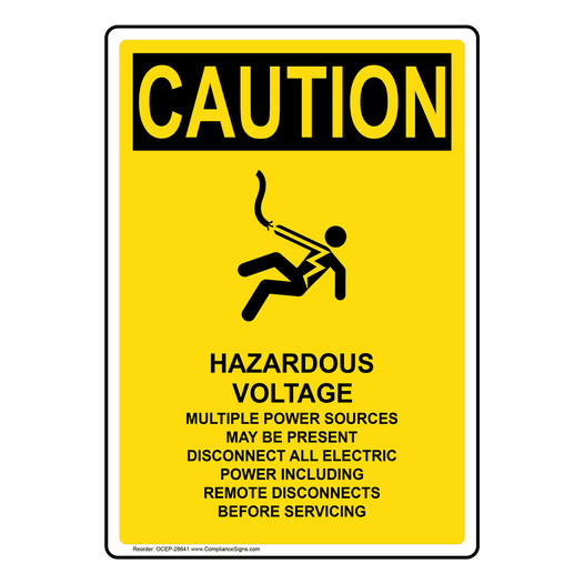 Portrait OSHA CAUTION Hazardous Voltage Sign With Symbol