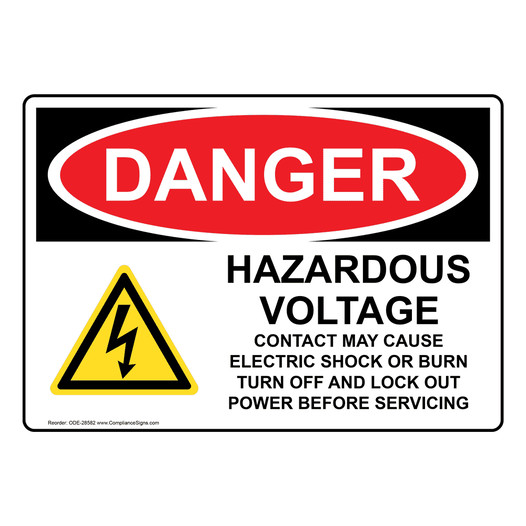 OSHA DANGER Hazardous Voltage Contact May Sign With Symbol ODE-28582