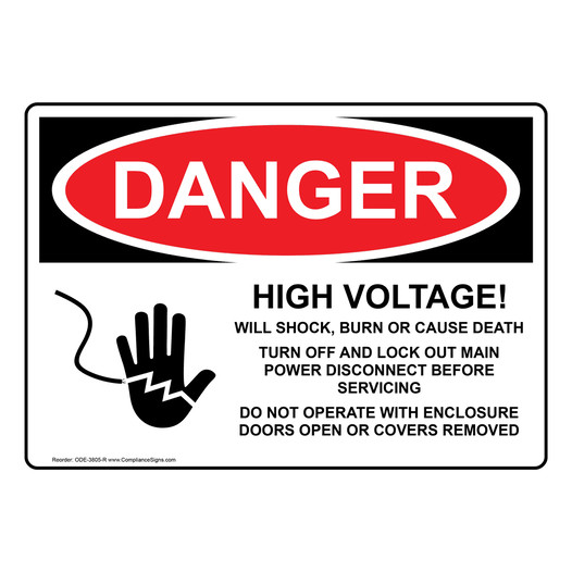OSHA DANGER High Voltage Will Shock Burn Cause Death Sign With Symbol ODE-3805-R
