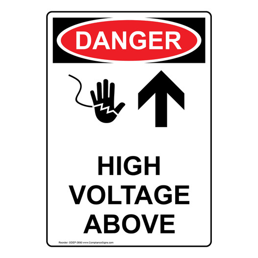 Portrait OSHA DANGER High Voltage Above Sign With Symbol ODEP-3690