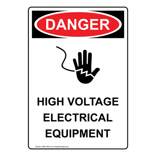Portrait OSHA DANGER High Voltage Electrical Sign With Symbol ODEP-3695