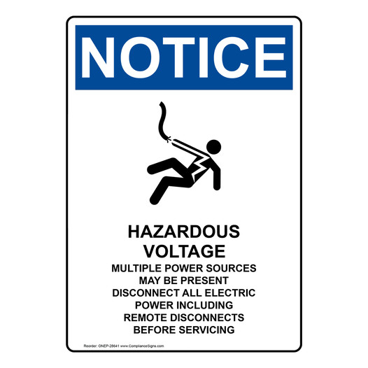 Portrait OSHA NOTICE Hazardous Voltage Sign With Symbol ONEP-28641