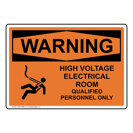 OSHA WARNING High Voltage Electrical Room Sign With Symbol OWE-28598
