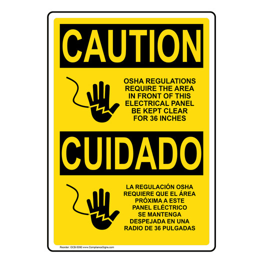Vertical Electrical Panel Clear 36 Inches Bilingual Sign OSHA CAUTION