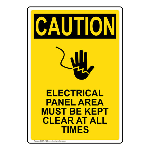Portrait OSHA CAUTION Electrical Panel Area Sign With Symbol OCEP-2725