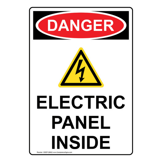 Portrait OSHA DANGER Electric Panel Inside Sign With Symbol