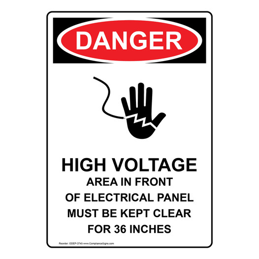 Portrait OSHA DANGER High Voltage Area In Sign With Symbol ODEP-3745
