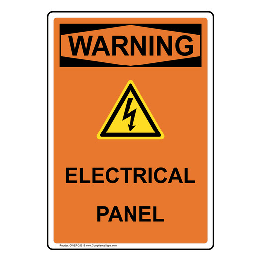 Portrait OSHA WARNING Electrical Panel Sign With Symbol OWEP-28619