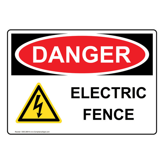 OSHA DANGER Electric Fence Sign With Symbol ODE-28618