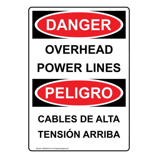 English + Spanish OSHA DANGER Overhead Power Lines Sign ODB-8345