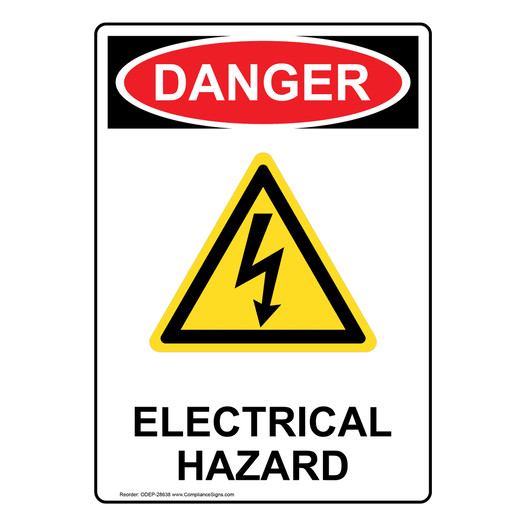 Portrait OSHA DANGER Electrical Hazard Sign With Symbol ODEP-28638
