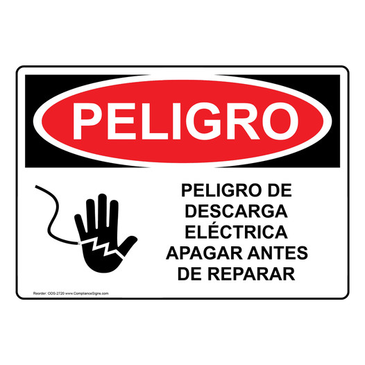 Spanish OSHA DANGER Electrical Hazard Turn Off Power Sign With Symbol - ODS-2720