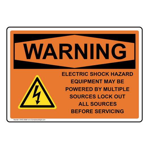OSHA WARNING Electric Shock Hazard Equipment Sign With Symbol OWE-30266