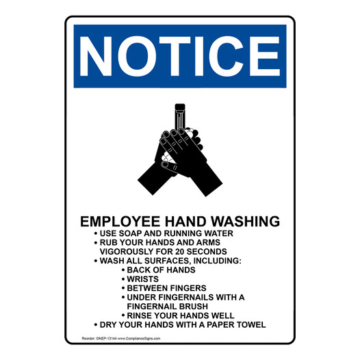 Portrait OSHA NOTICE Employee Hand Washing Sign With Symbol ONEP-13144