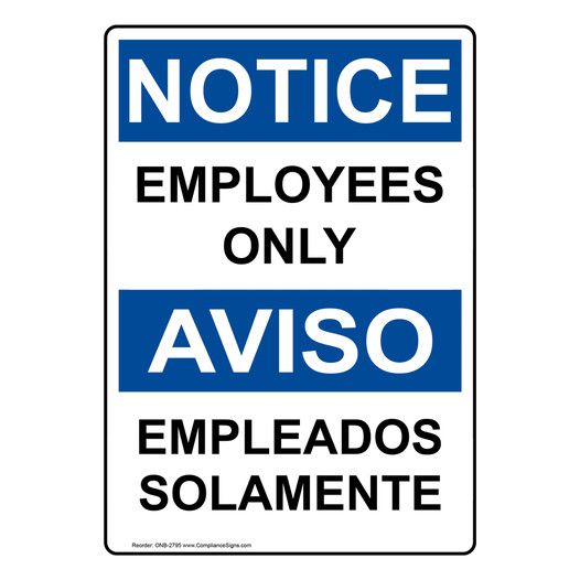 English + Spanish OSHA NOTICE Employees Only Sign ONB-2795