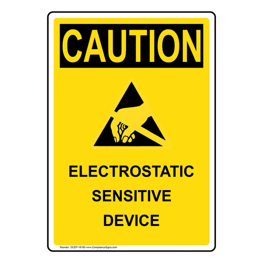 Portrait OSHA CAUTION Electrostatic Sensitive Sign With Symbol OCEP-18180