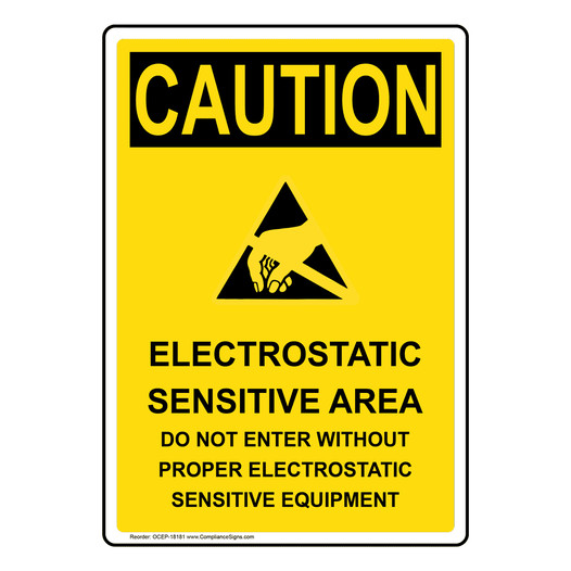 Portrait OSHA CAUTION Electrostatic Sensitive Sign With Symbol OCEP-18181