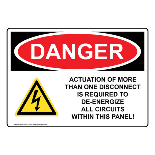 OSHA DANGER Actuation Of More Than One Disconnect Sign With Symbol ODE-30251