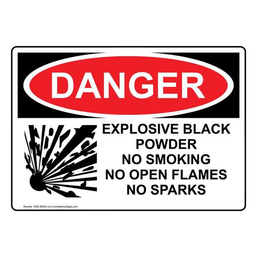 OSHA DANGER EXPLOSIVE BLACK POWDER NO SMOKING Sign with Symbol