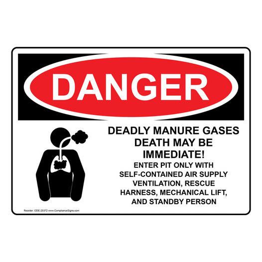 OSHA DANGER Deadly Manure Gas Hazard Sign With Symbol ODE-25372