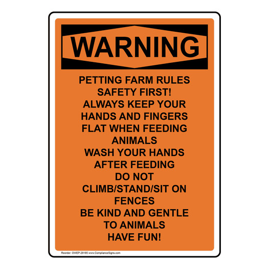 Portrait OSHA WARNING Petting Farm Rules Safety First! Sign OWEP-29185