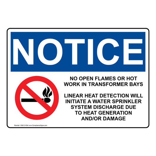 OSHA NOTICE No Open Flames Or Hot Work In Sign With Symbol ONE-31054