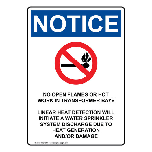 Portrait OSHA NOTICE No Open Flames Or Sign With Symbol ONEP-31054
