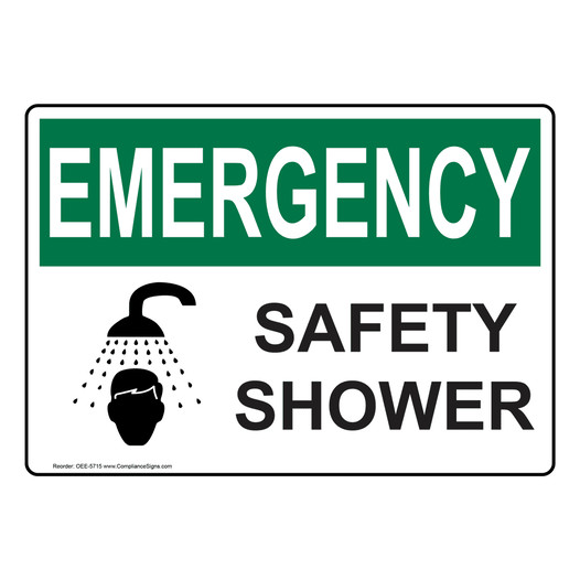 OSHA EMERGENCY Safety Shower Sign With Symbol OEE-5715