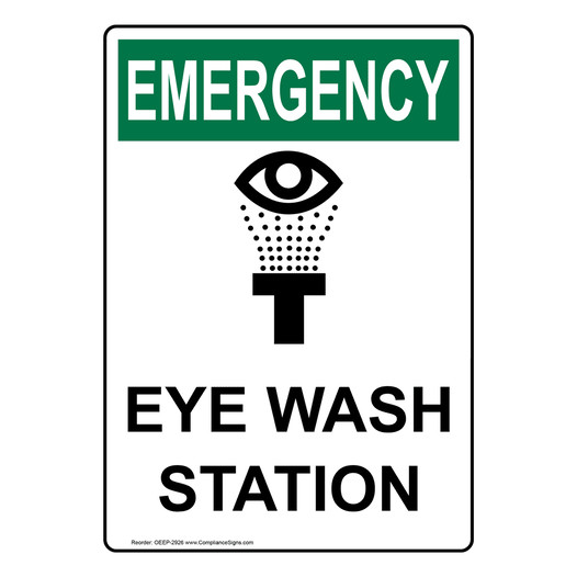 Vertical Eye Wash Station Sign OSHA EMERGENCY