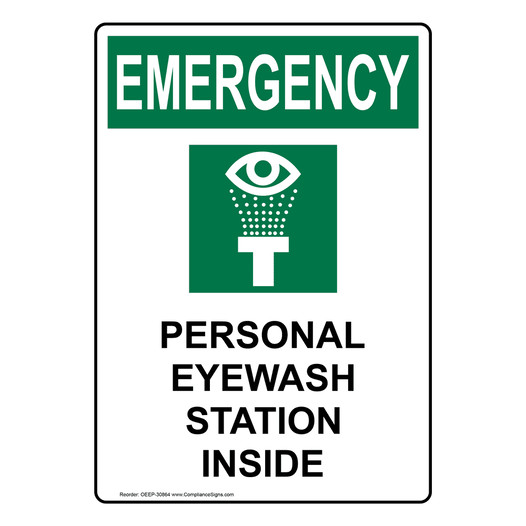 Portrait OSHA EMERGENCY Personal Eyewash Station Inside Sign With Symbol OEEP-30864