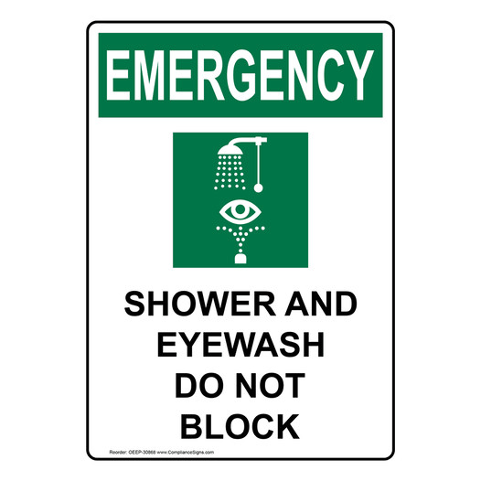 Portrait OSHA EMERGENCY Shower And Eyewash Sign With Symbol OEEP-30868