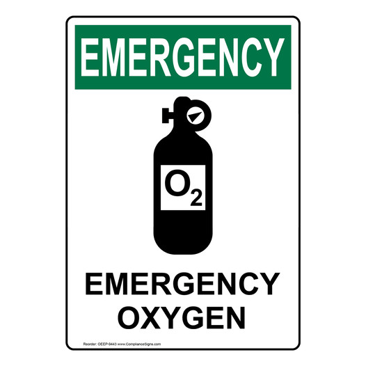 Portrait OSHA EMERGENCY Emergency Oxygen Sign With Symbol OEEP-9443