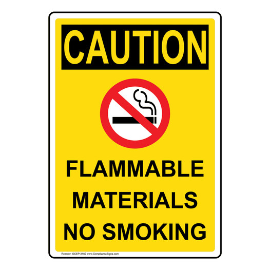 Portrait OSHA CAUTION Flammable Materials Sign With Symbol OCEP-3160