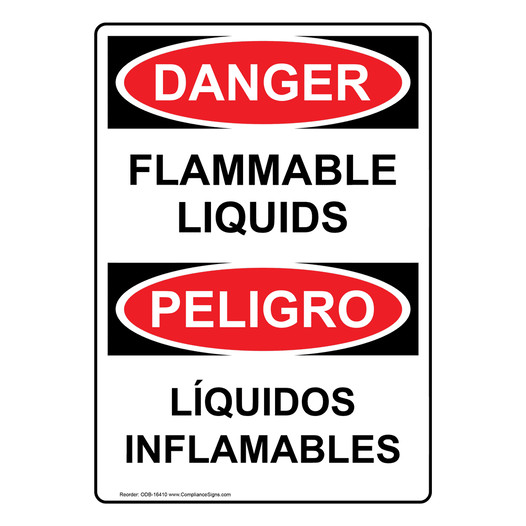 English + Spanish OSHA DANGER Flammable Liquids Sign ODB-16410