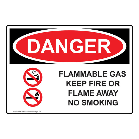 OSHA DANGER Flammable Gas Keep Fire Or Flame Away Sign With Symbol ODE-3070