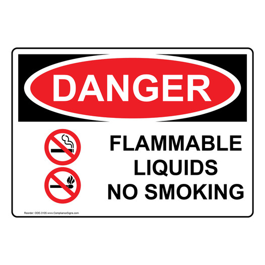 OSHA DANGER Flammable Liquids No Smoking Sign With Symbol ODE-3105