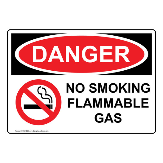 OSHA DANGER No Smoking Flammable Gas Sign With Symbol ODE-4860