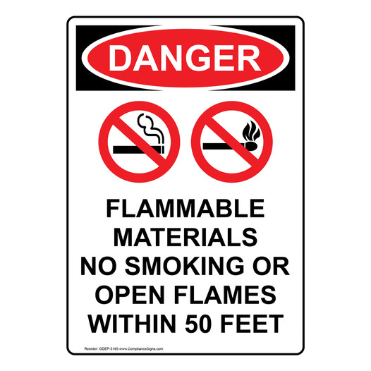 Portrait OSHA DANGER Flammable Materials Sign With Symbol ODEP-3165