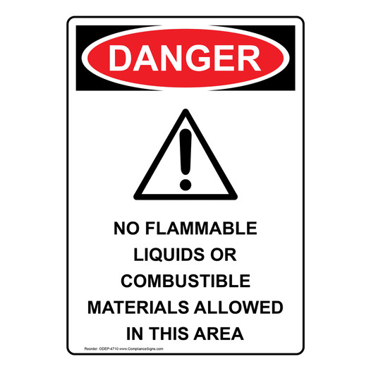 Portrait OSHA DANGER No Flammable Liquids Sign With Symbol ODEP-4710