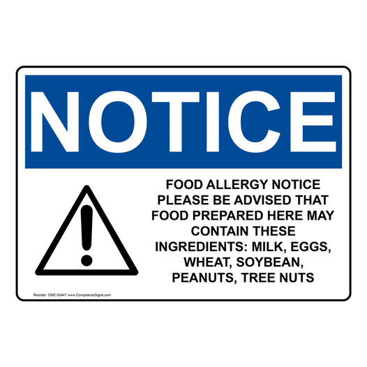 OSHA NOTICE Food Allergy Notice Please Be Sign With Symbol ONE-30447