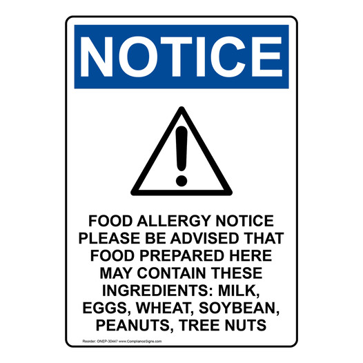 Portrait OSHA NOTICE Food Allergy Notice Sign With Symbol ONEP-30447