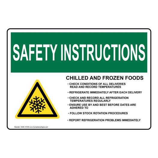 OSHA SAFETY INSTRUCTIONS Chilled And Frozen Foods Check Sign With Symbol OSIE-15729