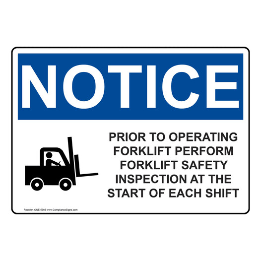 OSHA NOTICE Prior To Operating Forklift Safety Sign With Symbol ONE-5365