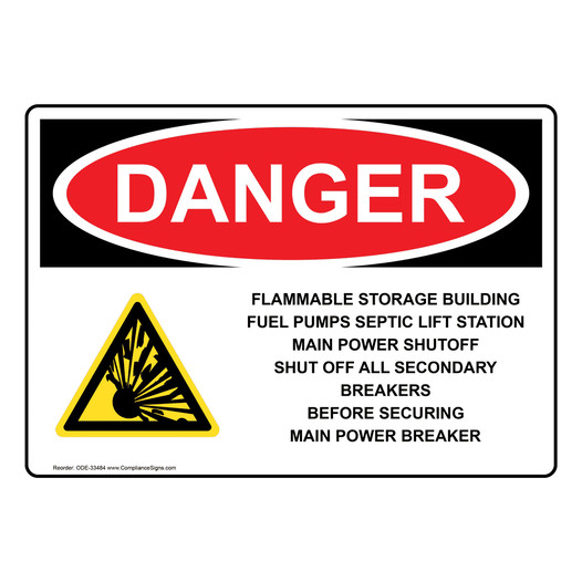 OSHA DANGER Flammable Storage Building Fuel Sign With Symbol ODE-33484