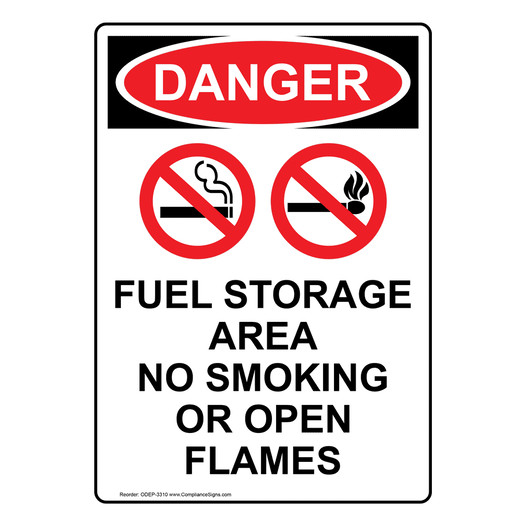 Portrait OSHA DANGER Fuel Storage Area No Sign With Symbol ODEP-3310