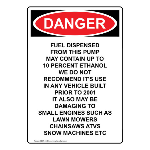 Portrait OSHA DANGER Fuel Dispensed From This Pump Sign ODEP-33486