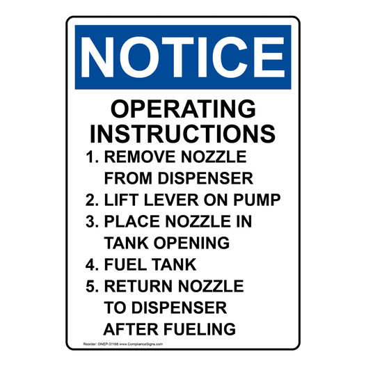 Portrait OSHA NOTICE Operating Instructions 1. Remove Sign ONEP-31168