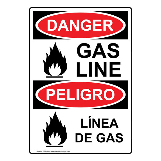 English + Spanish OSHA DANGER Gas Line Sign With Symbol ODB-3335