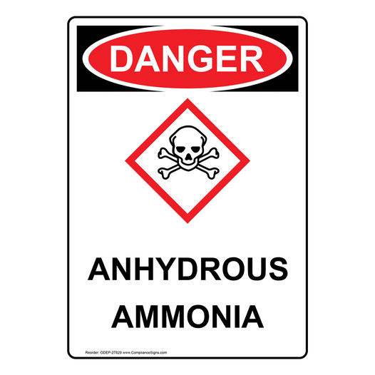 Portrait OSHA DANGER Anhydrous Ammonia Sign With GHS Symbol ODEP-27829